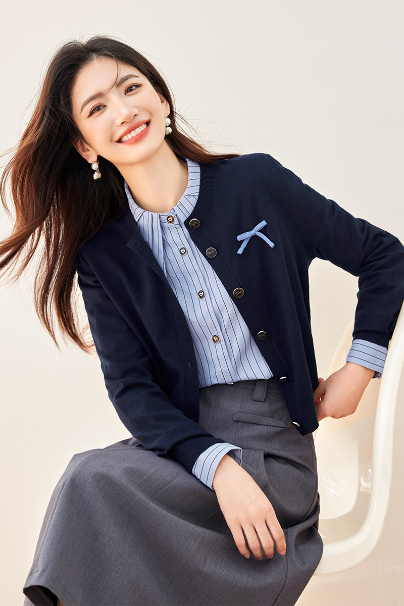 Navy-blue cardigan chanelstyle tops for women