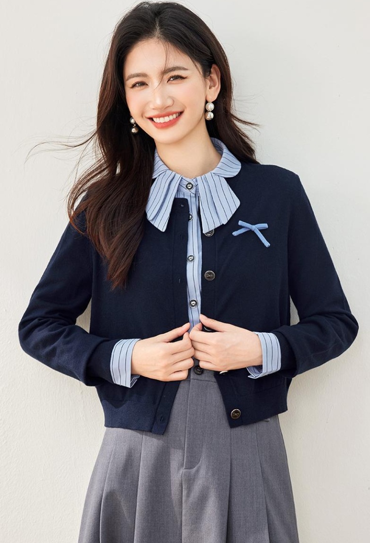 Navy-blue cardigan chanelstyle tops for women