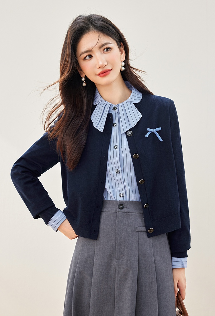 Navy-blue cardigan chanelstyle tops for women