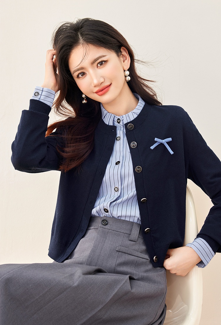 Navy-blue cardigan chanelstyle tops for women