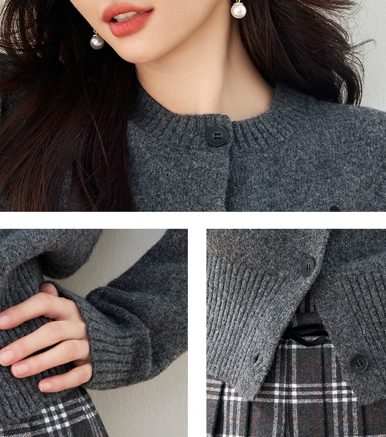 Long sleeve autumn sweater gray short cardigan for women