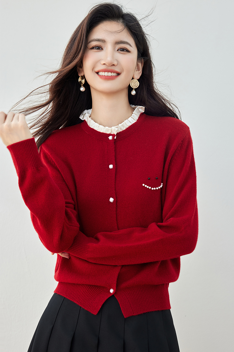 Fungus collar all-match sweater tender lazy cardigan