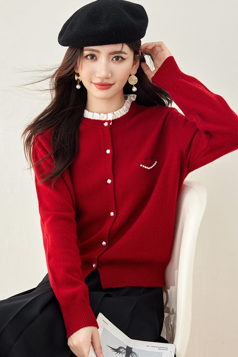 Fungus collar all-match sweater tender lazy cardigan