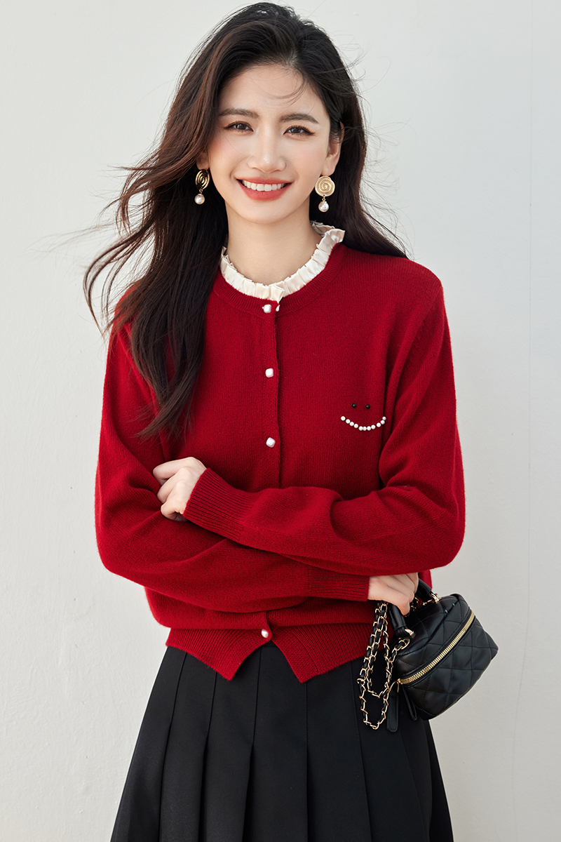 Fungus collar all-match sweater tender lazy cardigan