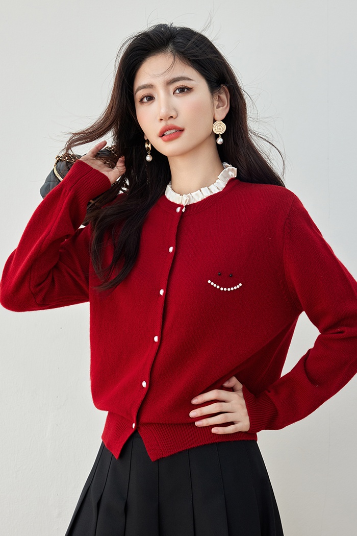 Fungus collar all-match sweater tender lazy cardigan