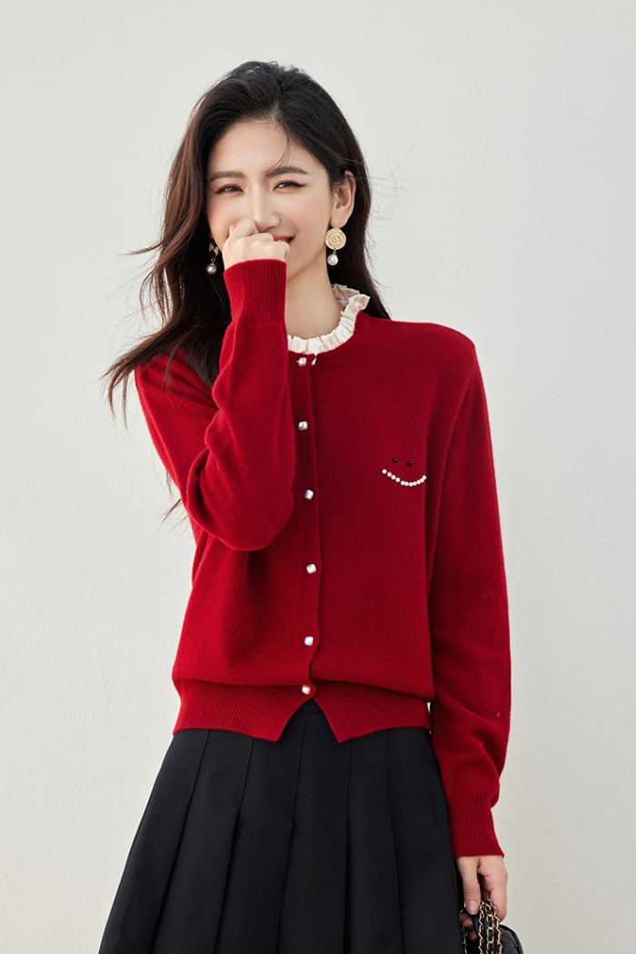 Fungus collar all-match sweater tender lazy cardigan