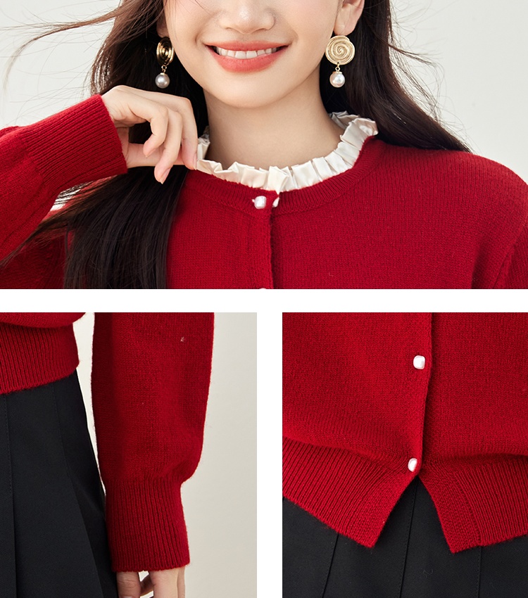 Fungus collar all-match sweater tender lazy cardigan