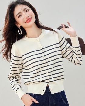 Retro stripe sweater wool small cardigan for women