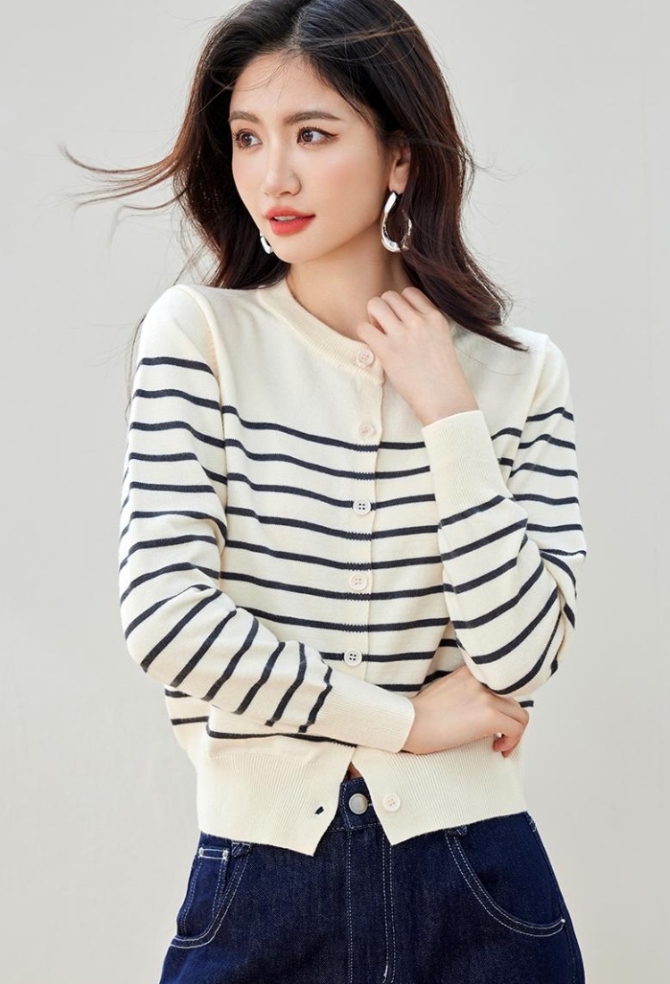 Retro stripe sweater wool small cardigan for women