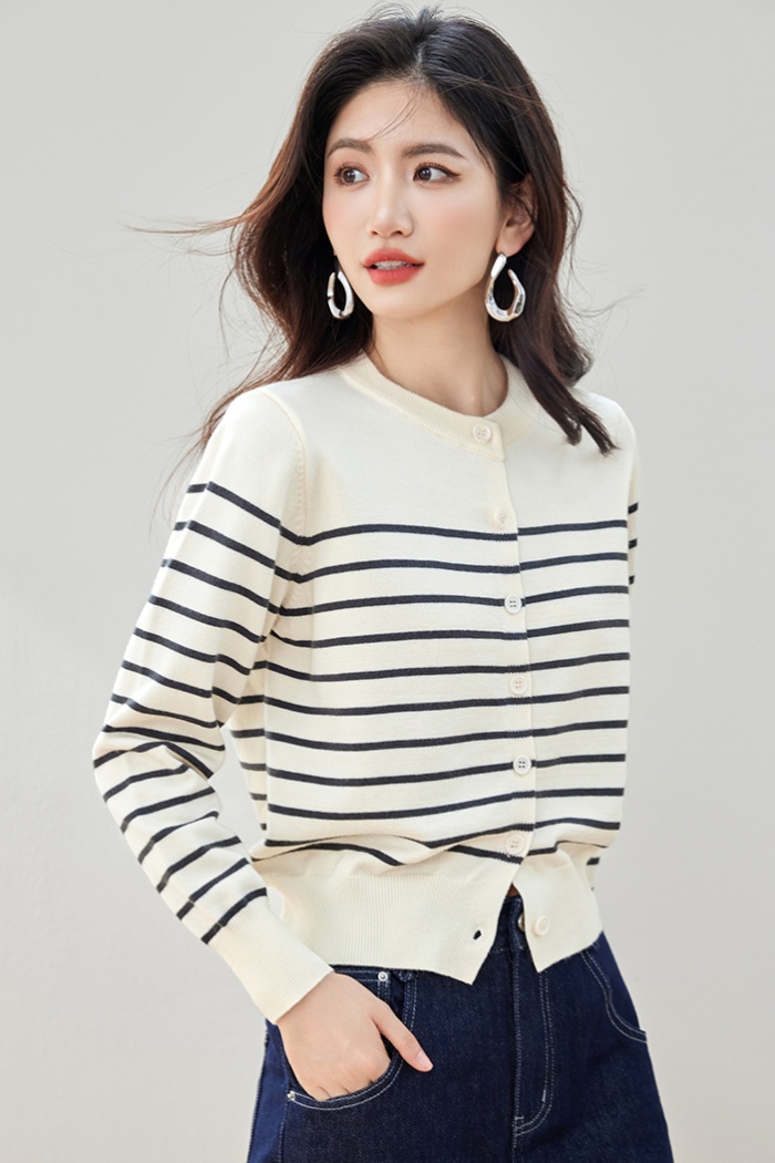 Retro stripe sweater wool small cardigan for women