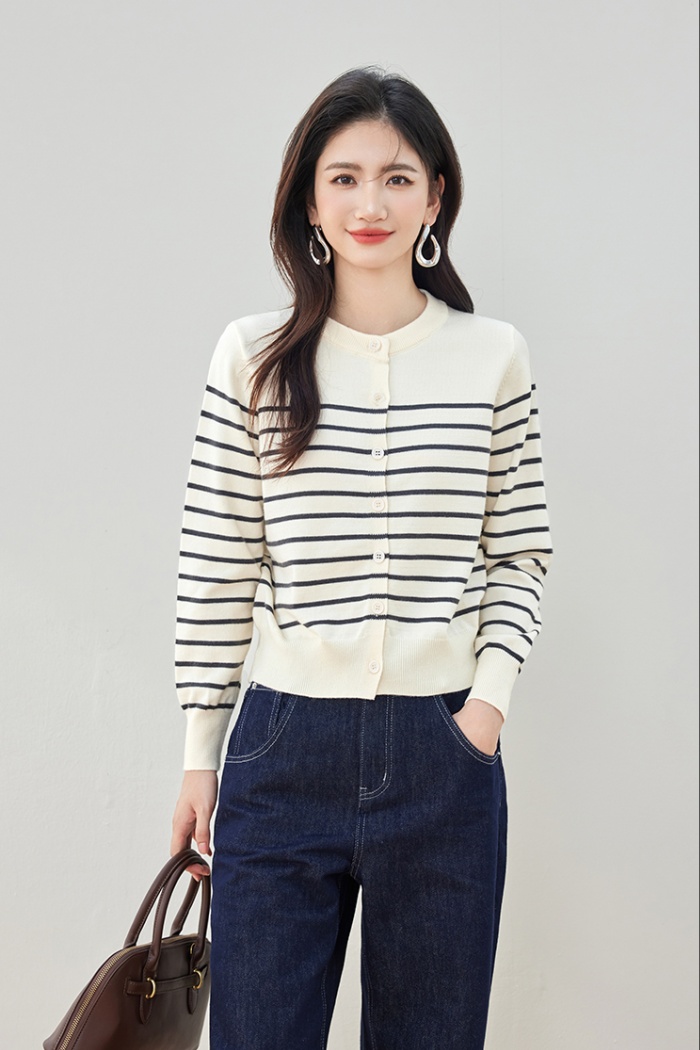 Retro stripe sweater wool small cardigan for women