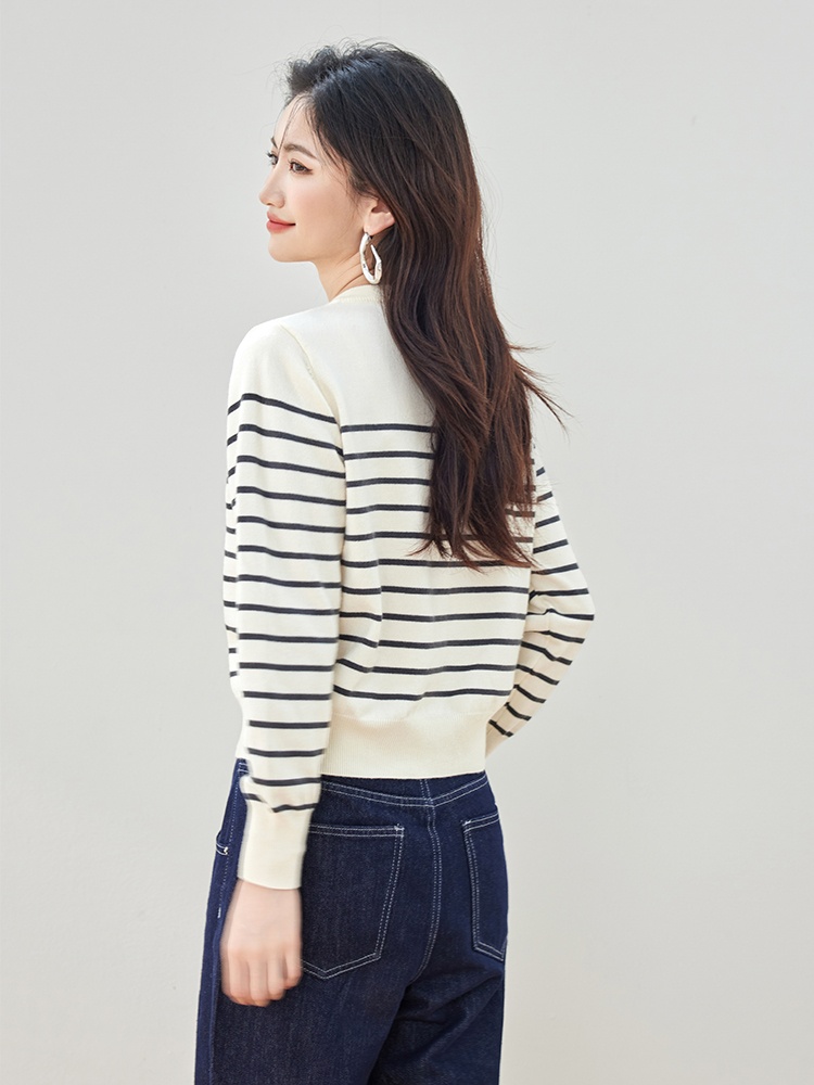 Retro stripe sweater wool small cardigan for women