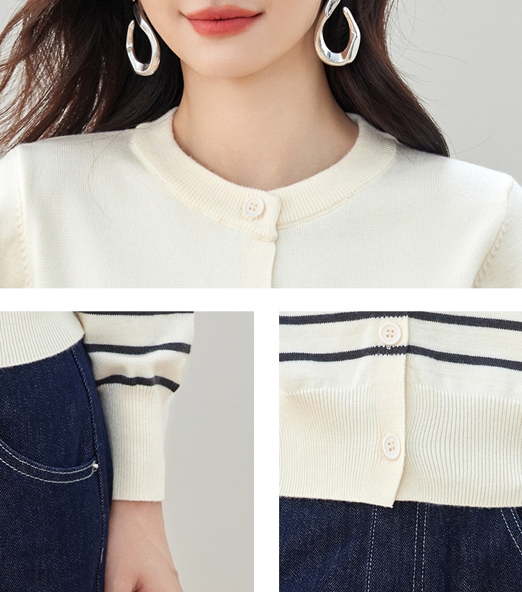 Retro stripe sweater wool small cardigan for women