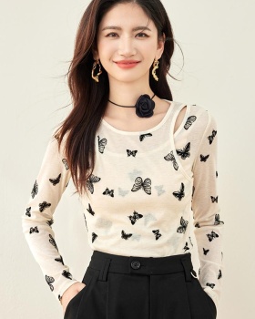 Long sleeve Pseudo-two bottoming shirt butterfly T-shirt