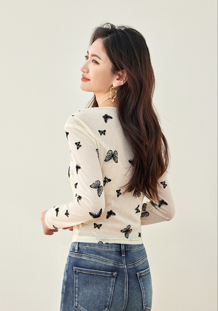 Long sleeve Pseudo-two bottoming shirt butterfly T-shirt