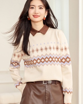 Pseudo-two quilted pattern tops autumn sweater for women