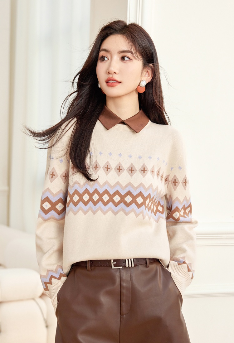 Pseudo-two quilted pattern tops autumn sweater for women