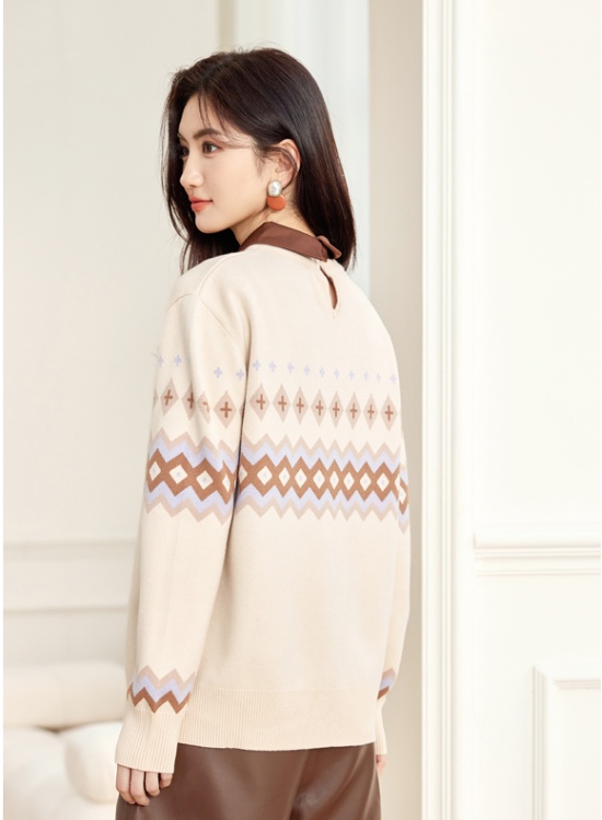 Pseudo-two quilted pattern tops autumn sweater for women