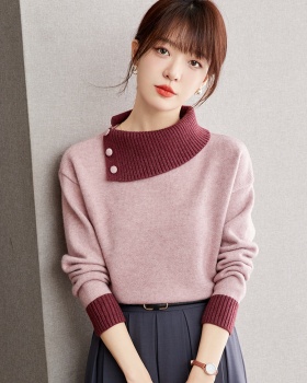 Oblique collar lazy sweater loose tops for women