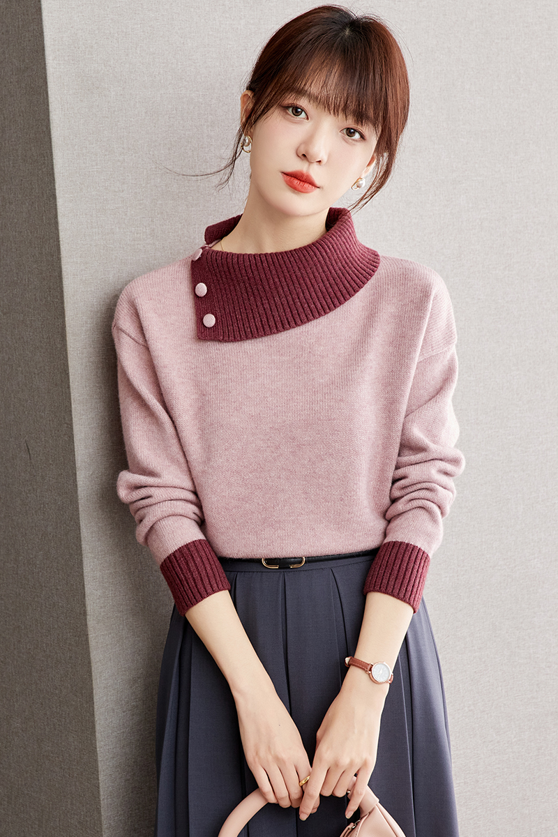 Oblique collar lazy sweater loose tops for women