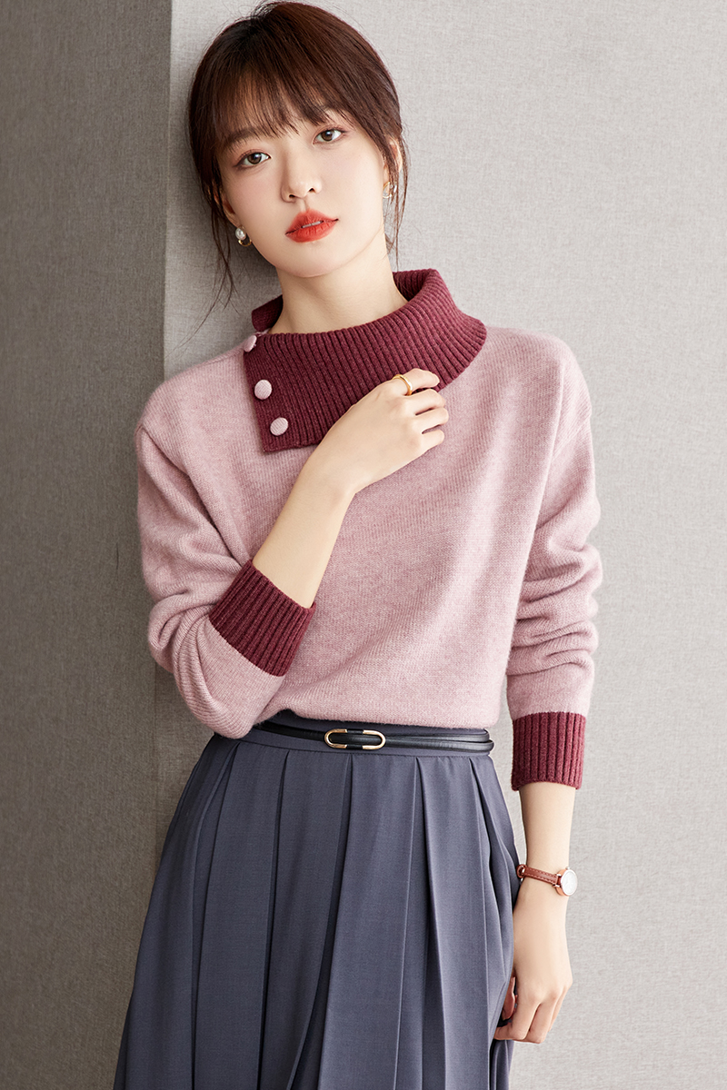 Oblique collar lazy sweater loose tops for women