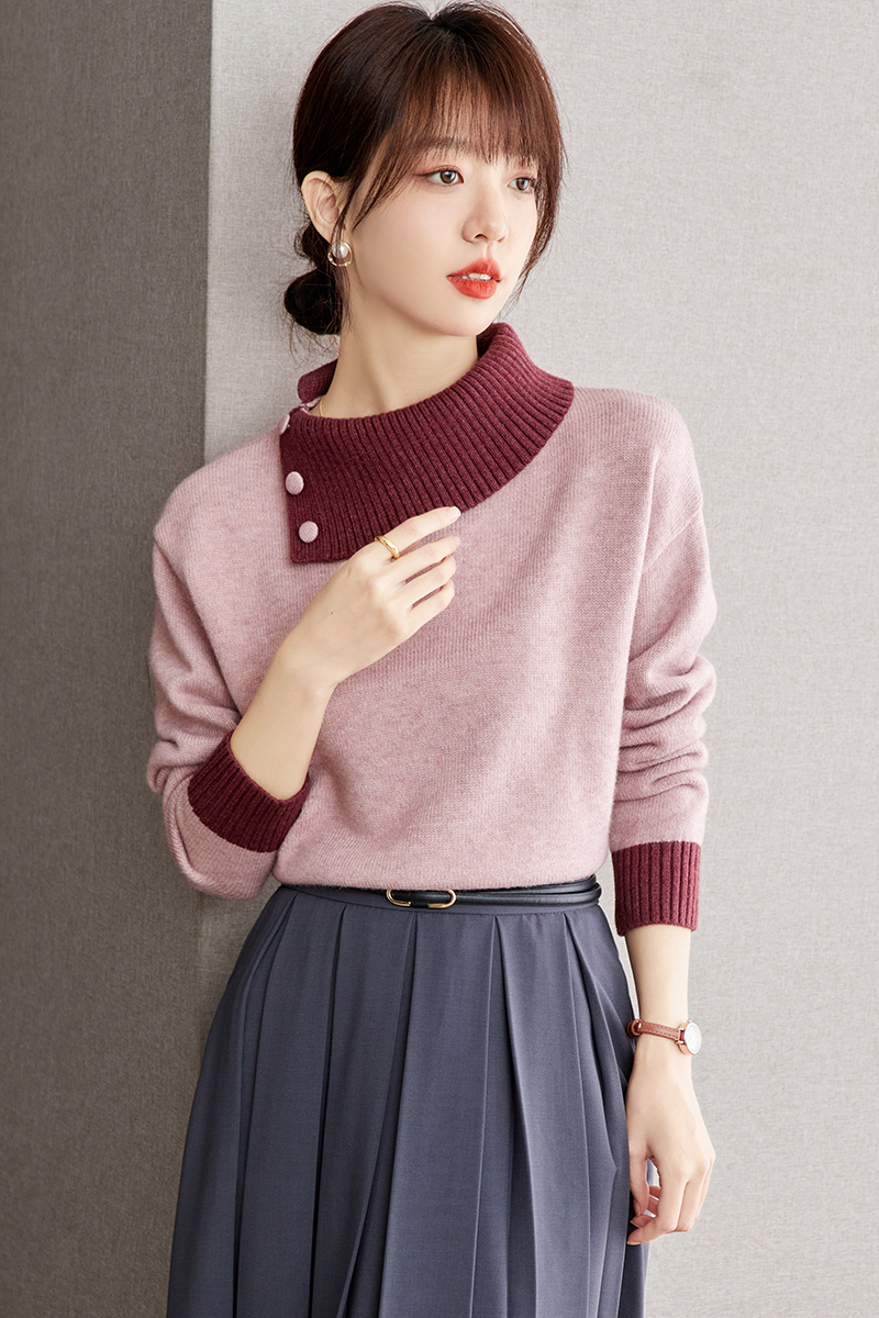 Oblique collar lazy sweater loose tops for women