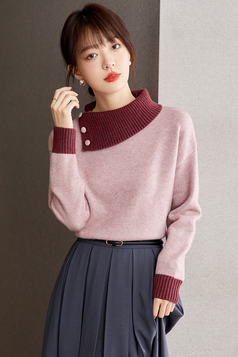 Oblique collar lazy sweater loose tops for women