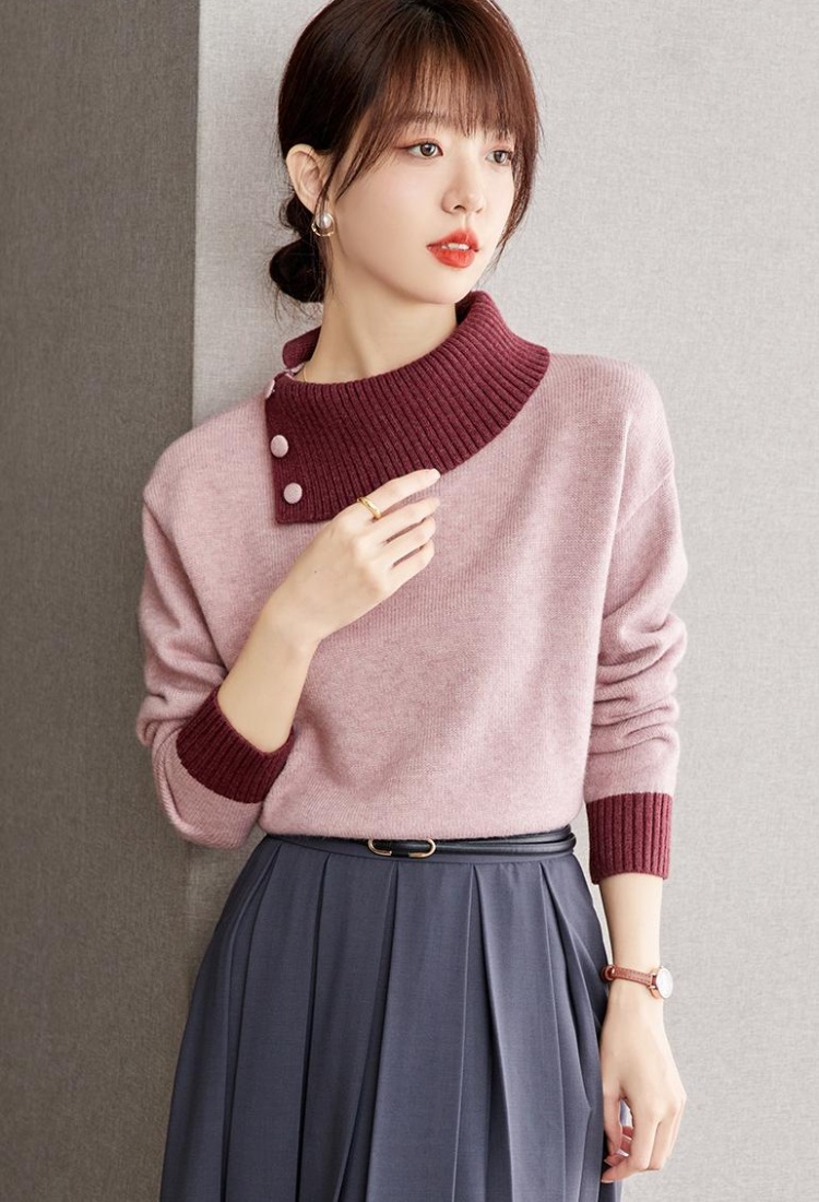 Oblique collar lazy sweater loose tops for women