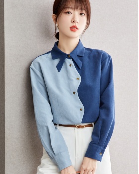 Blue France style tops autumn unique shirt for women