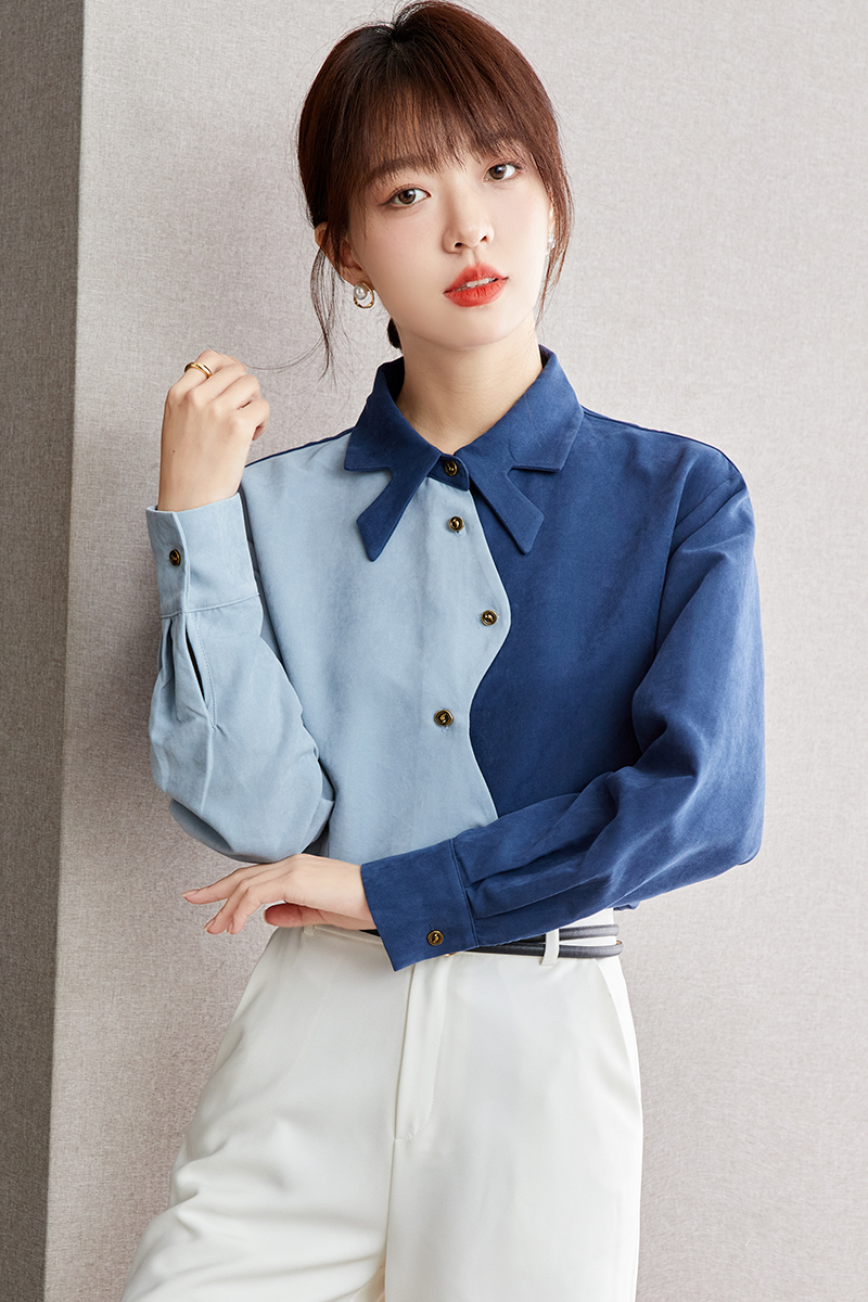 Blue France style tops autumn unique shirt for women