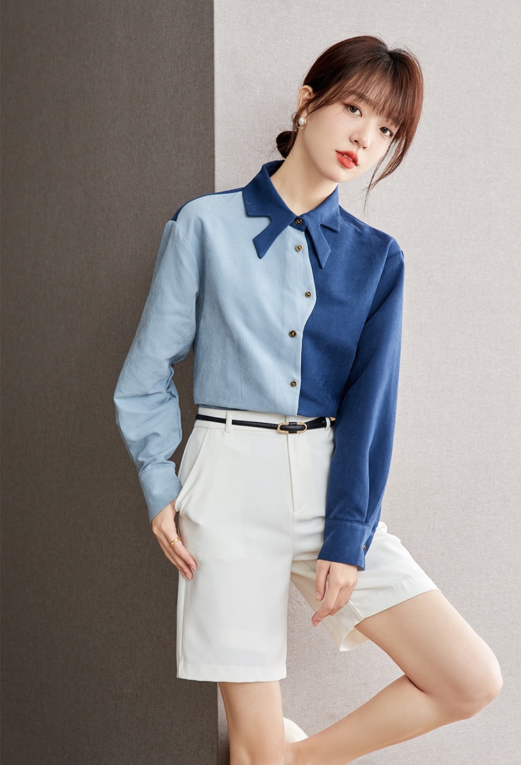 Blue France style tops autumn unique shirt for women