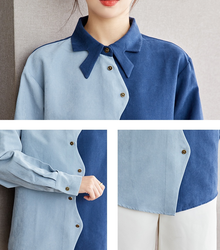 Blue France style tops autumn unique shirt for women