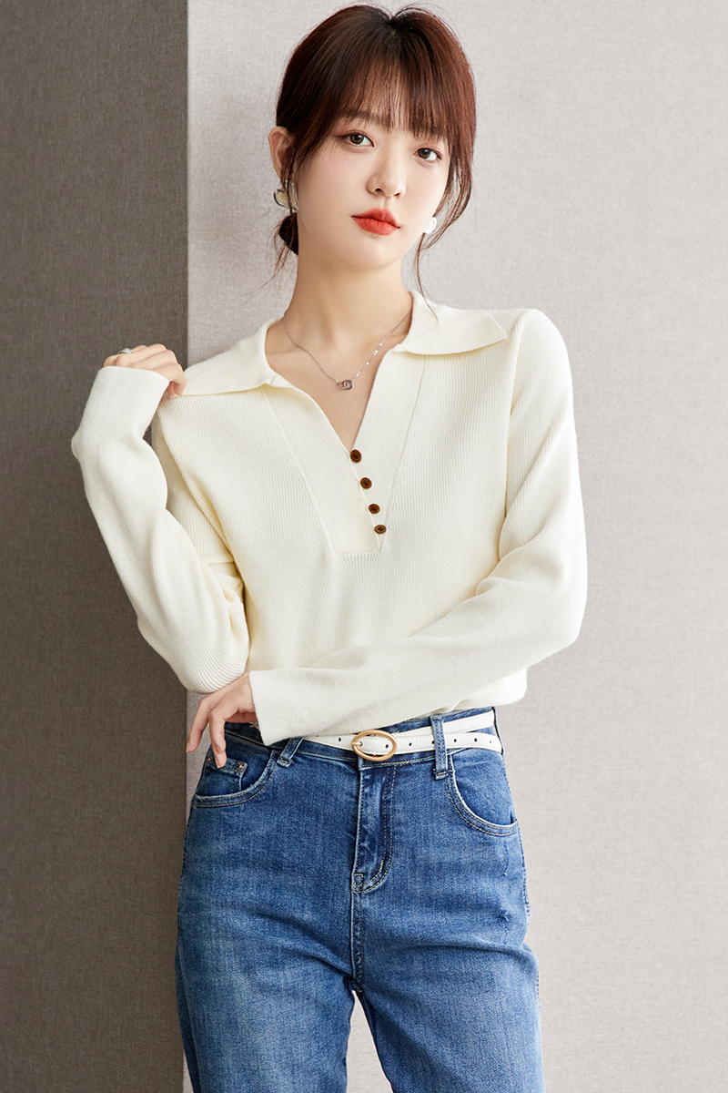 France style temperament apricot sweater for women