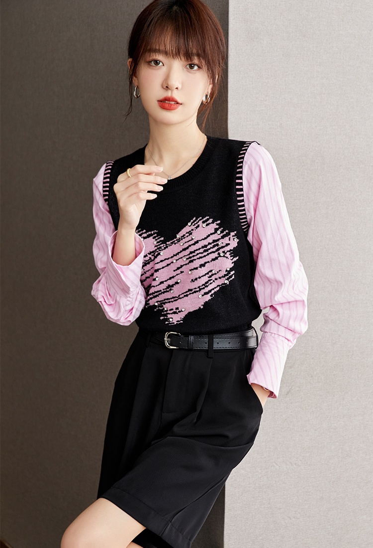 Heart jacquard vest knitted fashion tops for women