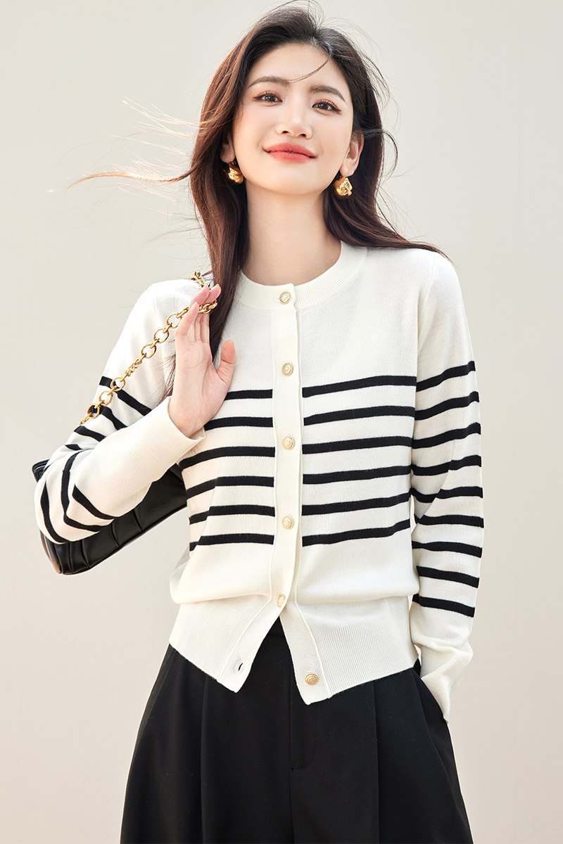 Mixed colors sweater simple cardigan for women