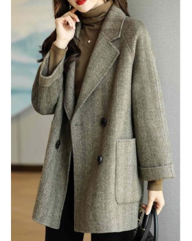 Slim all-match loose lined woolen fashion long coat