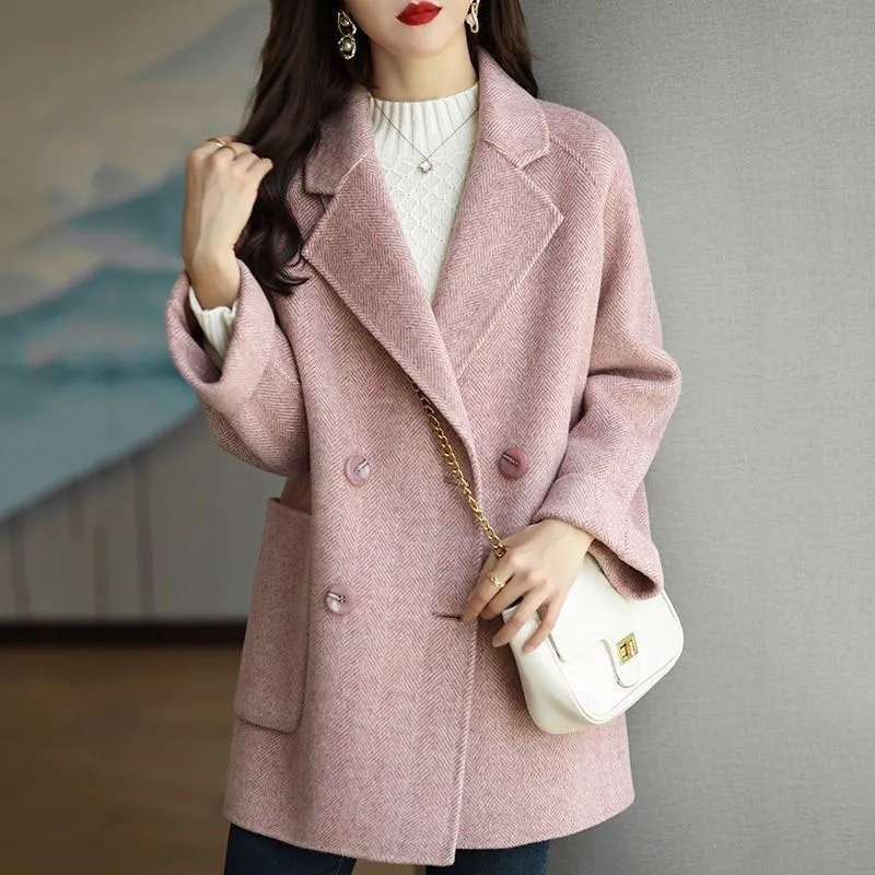 Slim all-match loose lined woolen fashion long coat