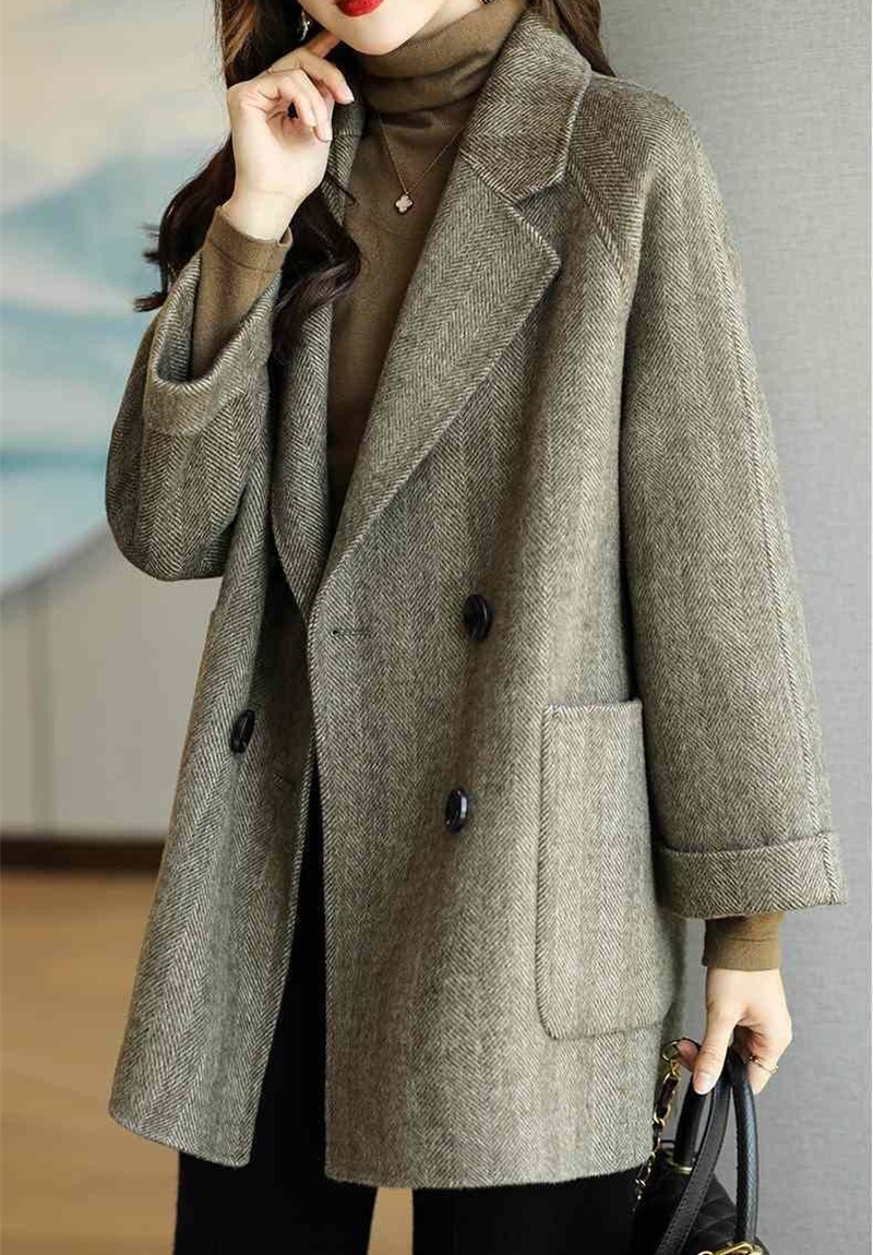 Slim all-match loose lined woolen fashion long coat