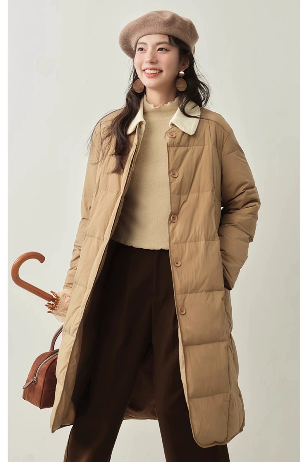 Lapel Korean style down coat thick coat for women