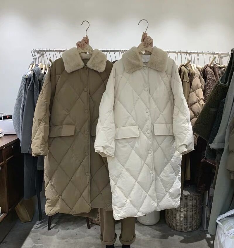 Long quilted coat Korean style cotton coat for women