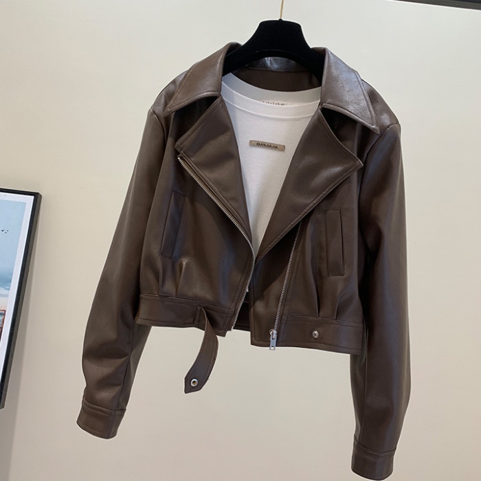 All-match short jacket autumn leather coat for women