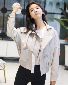 Loose Korean style tops temperament leather coat for women