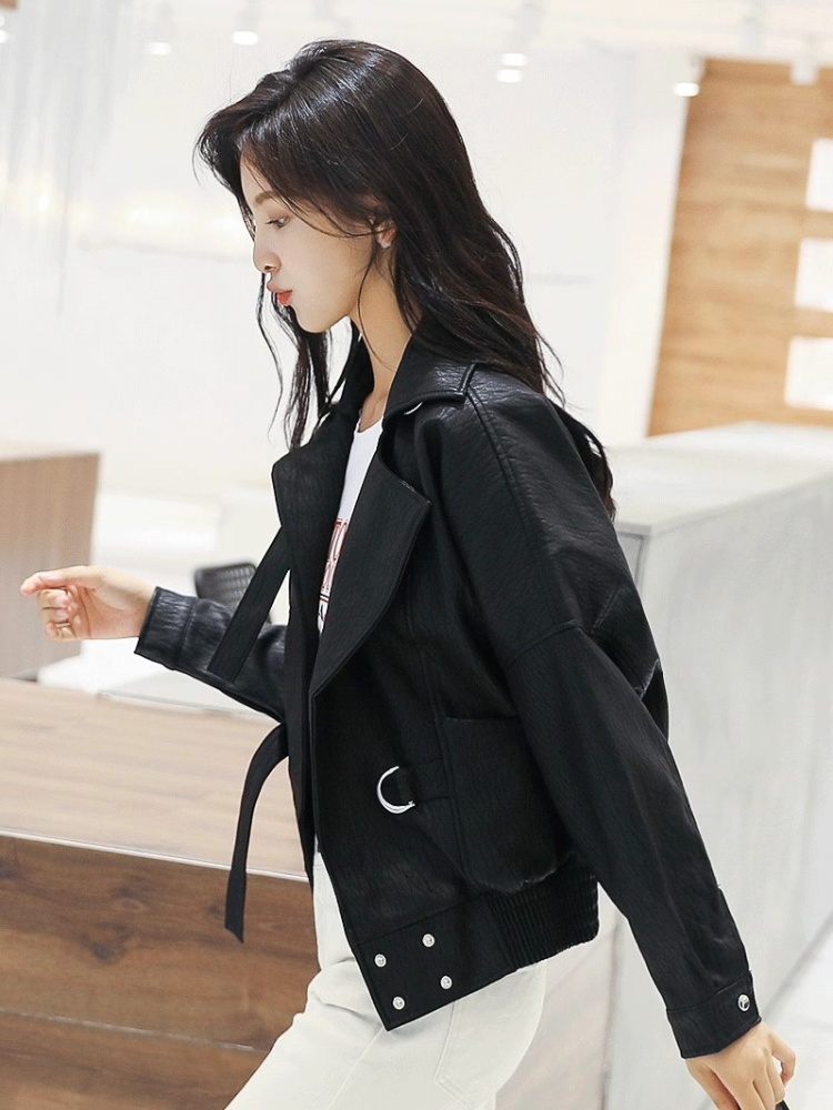 Loose Korean style tops temperament leather coat for women