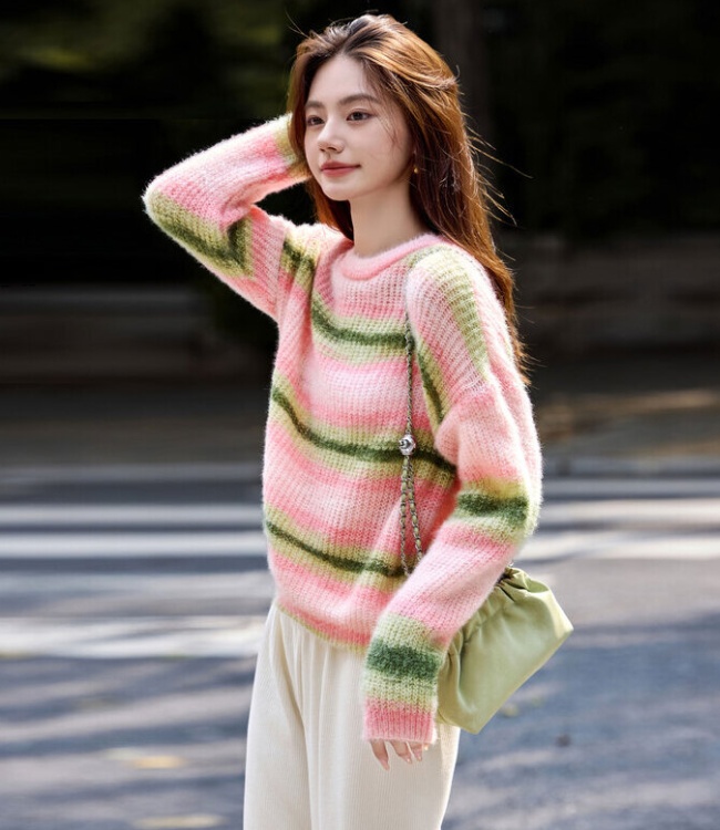 Show young mixed colors sweater temperament tops for women