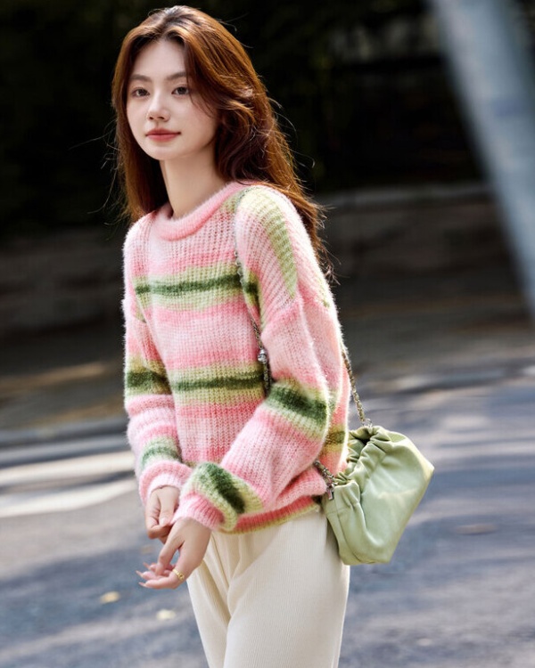 Show young mixed colors sweater temperament tops for women