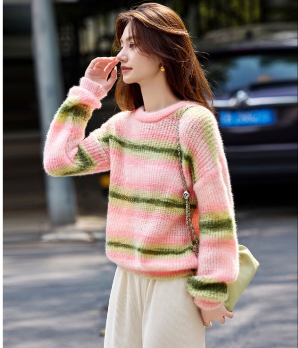 Show young mixed colors sweater temperament tops for women