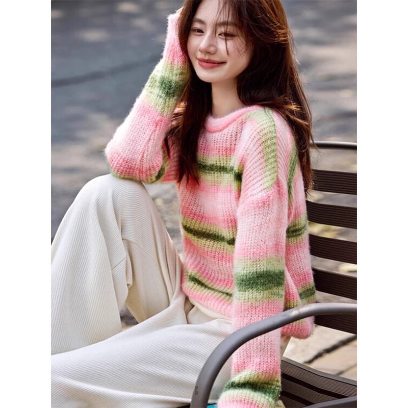 Show young mixed colors sweater temperament tops for women