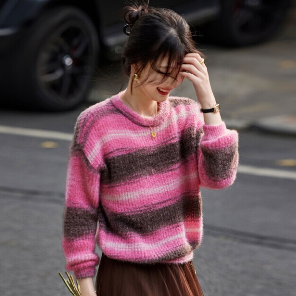 Show young mixed colors sweater temperament tops for women