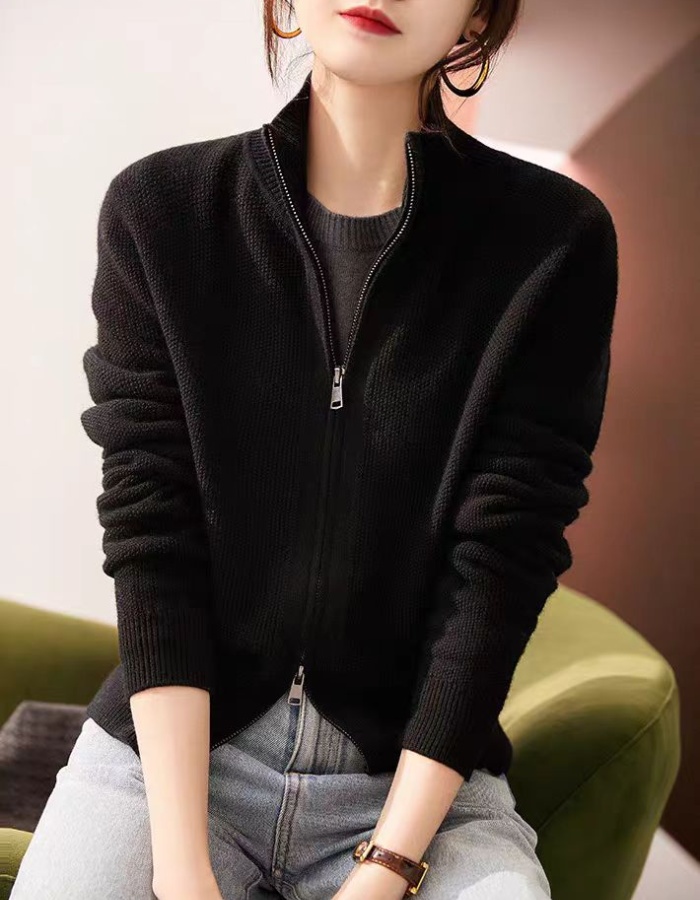 Zip fashion cardigan autumn and winter wool sweater for women