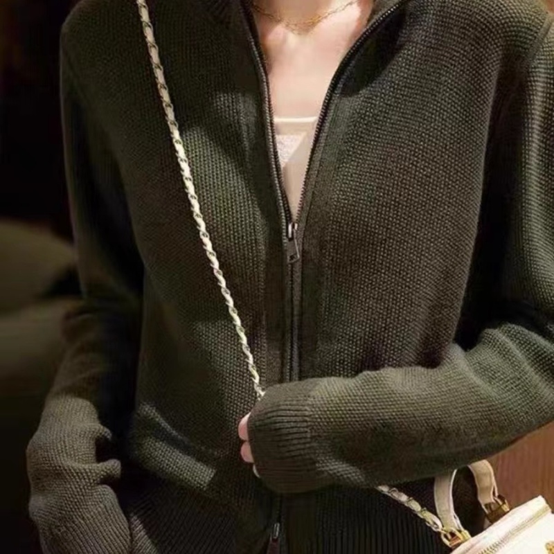 Zip fashion cardigan autumn and winter wool sweater for women